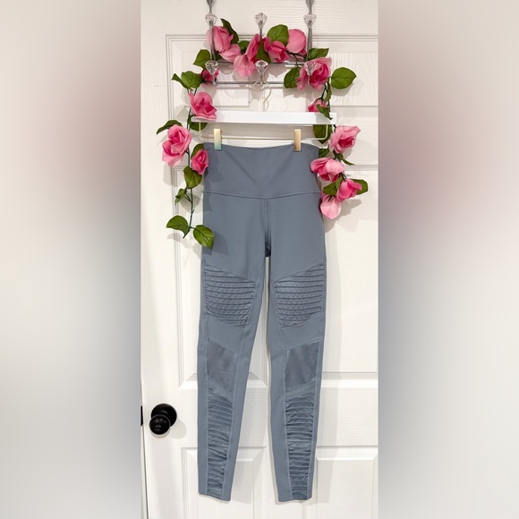 ALO Yoga High Waist Moto Contouring Muted Blue Mesh Gym Medium Leggings - Picture 10 of 11